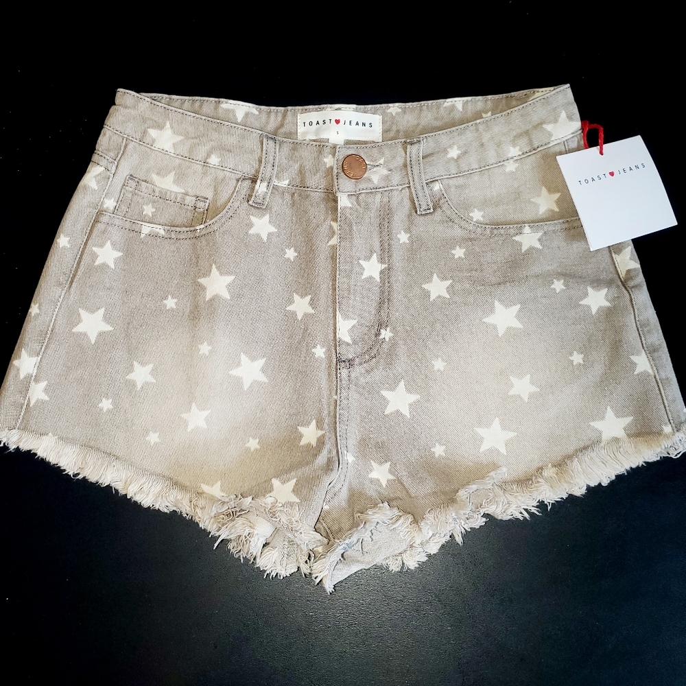 NWT Toast Jeans Distressed Denim Star Shorts small Tan